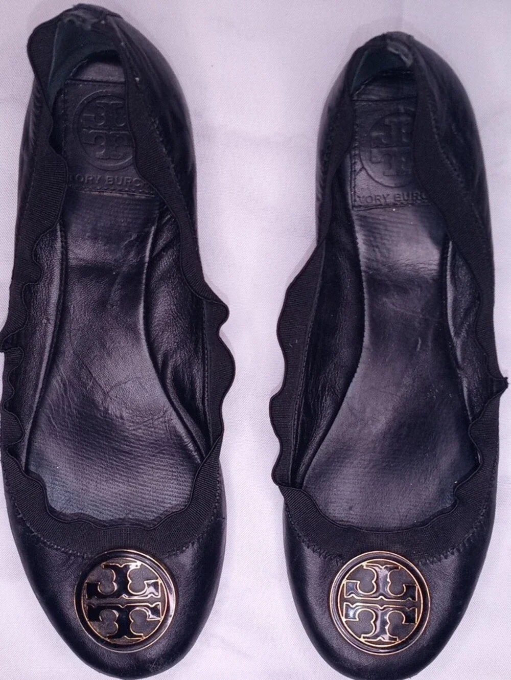 Tory Burch Black Leather Logo Medallion Flats